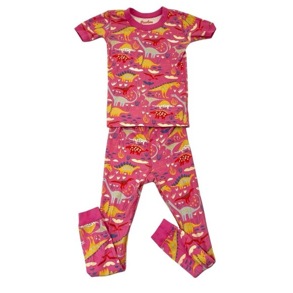 Piccolina Dinosaur Dino Pajamas Short Sleeve Pants Kids Pink Girls size 10 - Picture 1 of 4